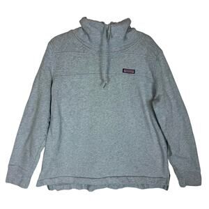 Vineyard Vines Slub Sweatshirt Womens Large Heather Gray Cotton Funnel Neck